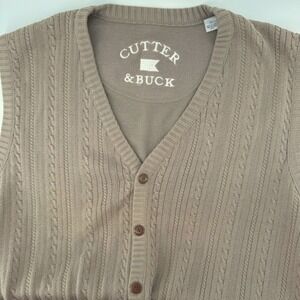 Vintage Cutter & Buck Sweater Vest Mens Large Brown Cable Knit Button Front Golf